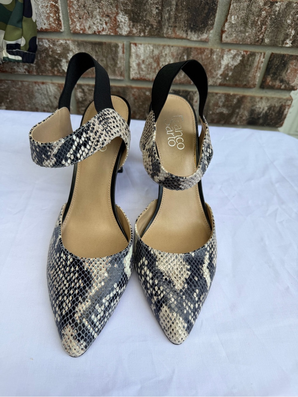 Franco Sarto Snake-Print Pointed Slingback Pumps - Black & Cream